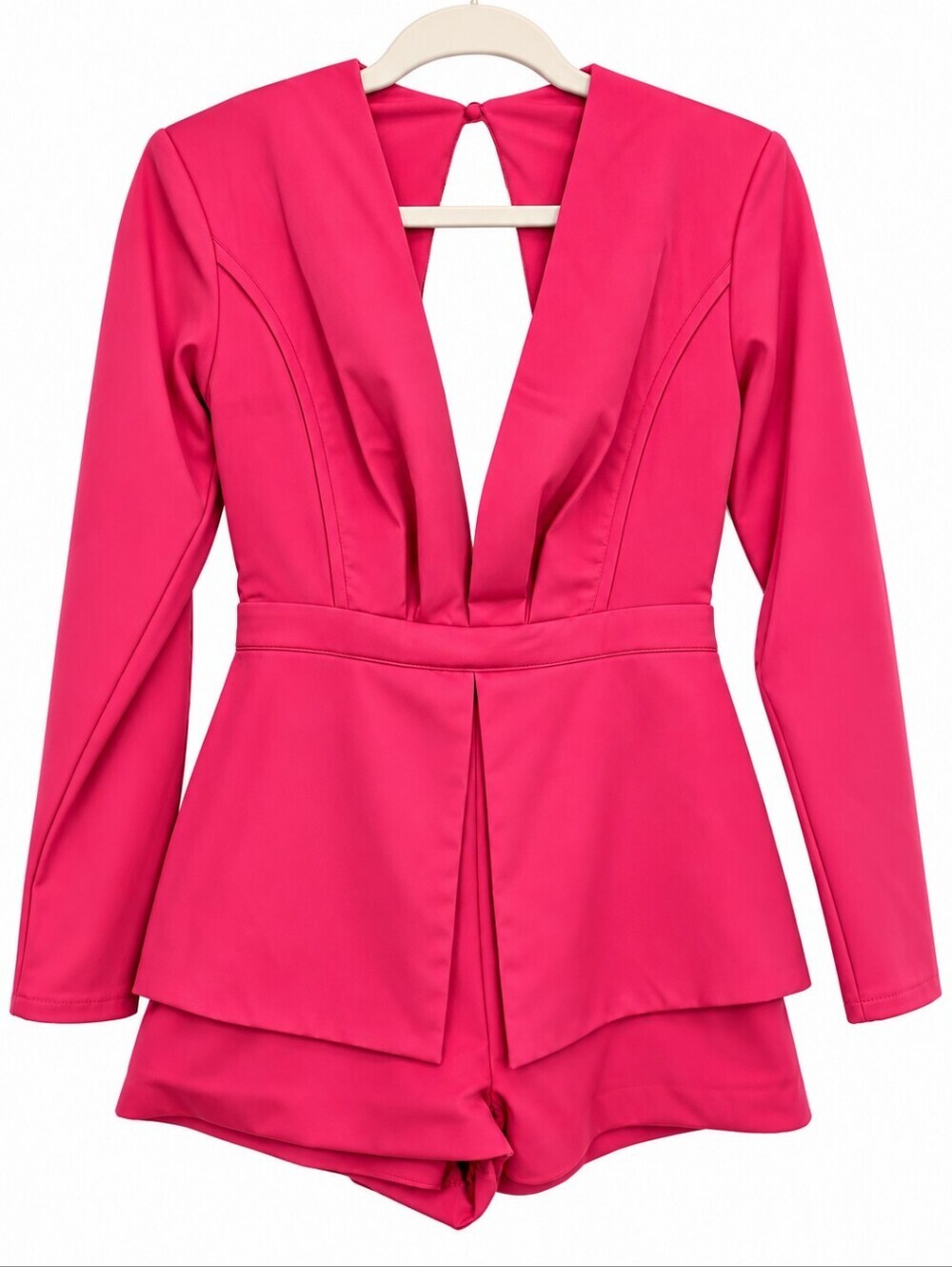 Selfie Leslie Ennis Long Sleeve Structured Pink Romper Small NWT - Picture 3 of 9